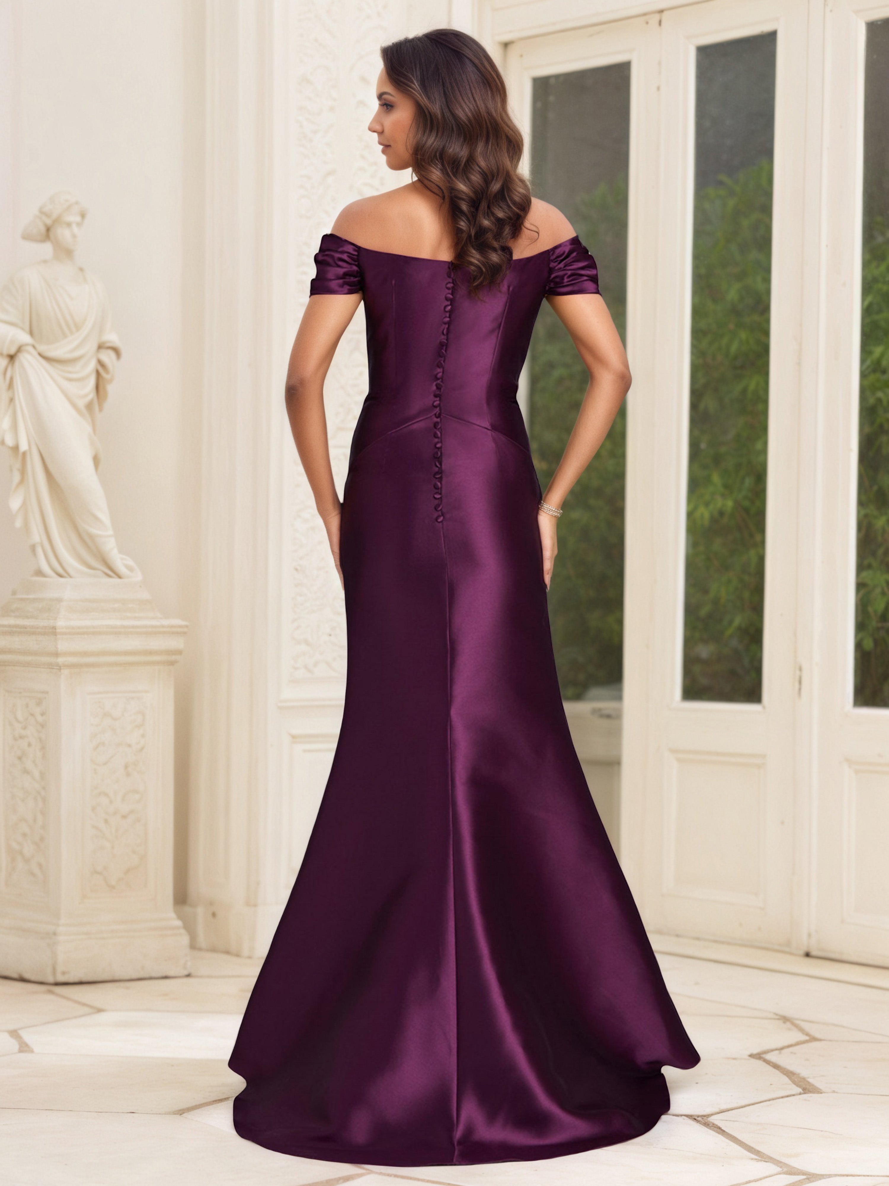 Robe Mère de la Mariée Raisin Longue Trompette/Sirène à Épaules Dénudées avec Plissés