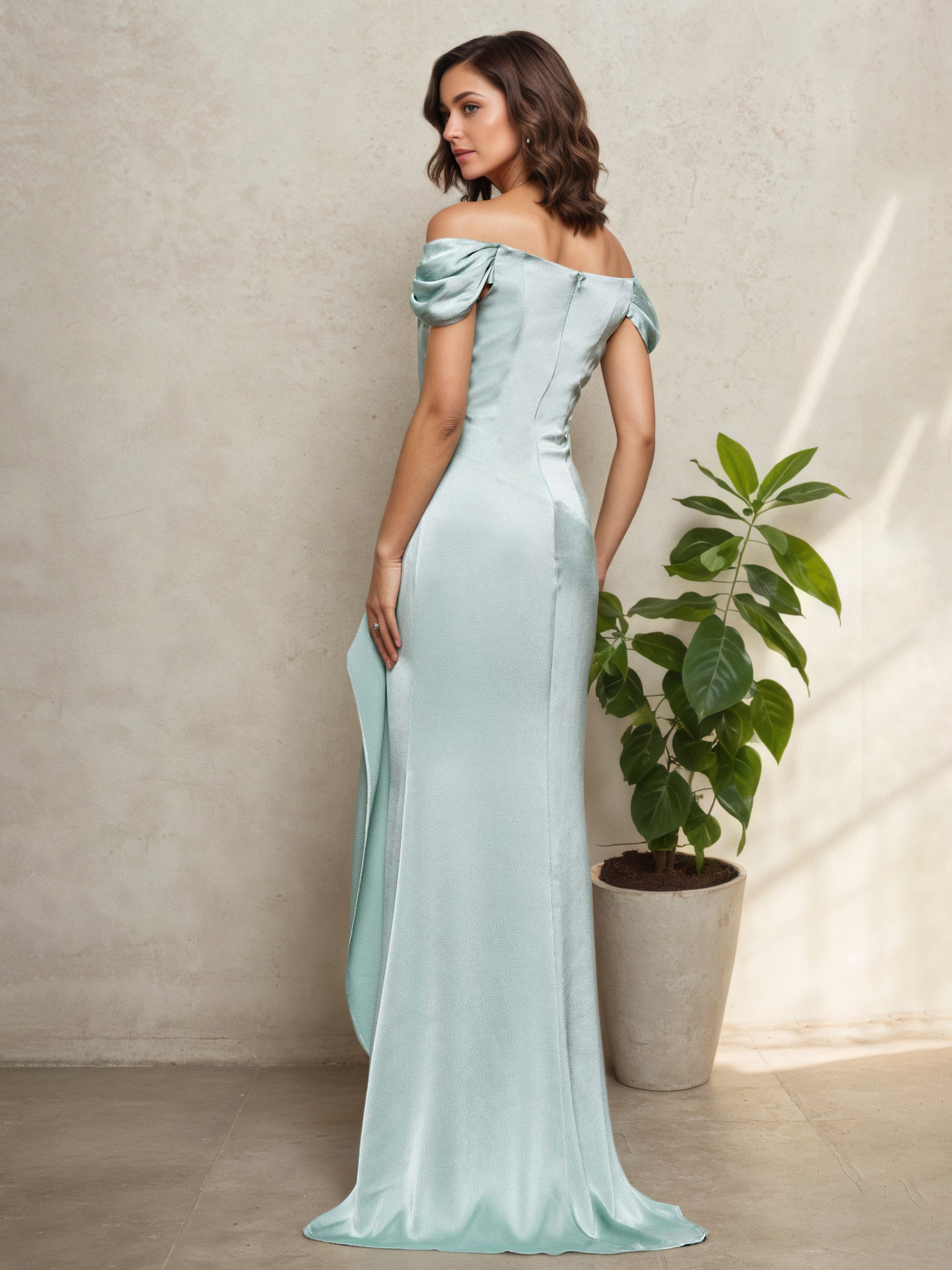 Robe Mère de la Mariée Celadon Fourreau/Colonne Sans Bretelles à Épaules Dénudées avec Broderies de Perles