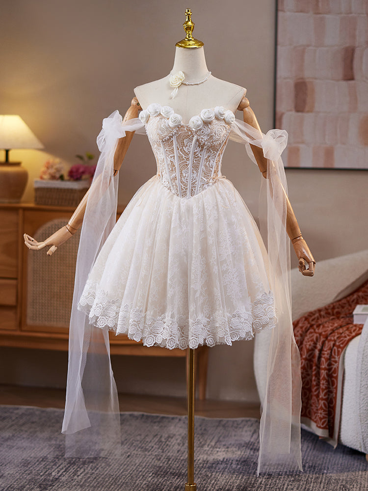 Robe de bal en Ivoire Robe Cache Cœur en Tulle sans Manches avec Fleurs
