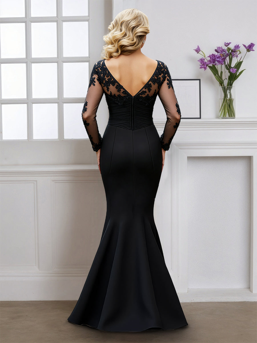 Cicinia Robe pour Mère de la Mariée Noir Longue en Tissu Extensible Sirène Décolleté en V