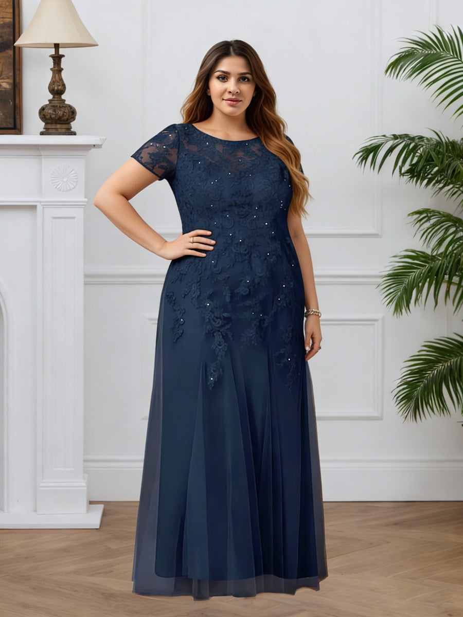 Cicinia Bleu Marine Foncé Robe pour Mère de la Mariée Longue en Dentelle et Tulle Sirène Longueur Sol Grande Taille