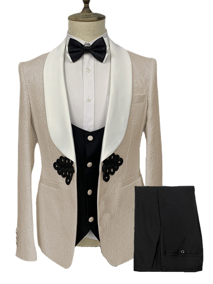 Costume Homme 3 Pièces en IVOIRE à Motif Jacquard Élégance Racée pour Marié et Garçons d'Honneur