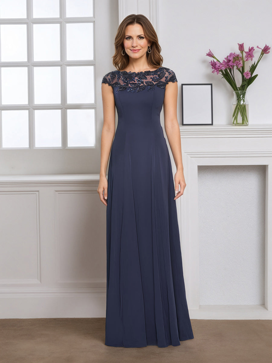 Cicinia Robe pour Mère de la Mariée ORAGEUX Longue en Mousseline Appliqués Dentelle Manches Capelines