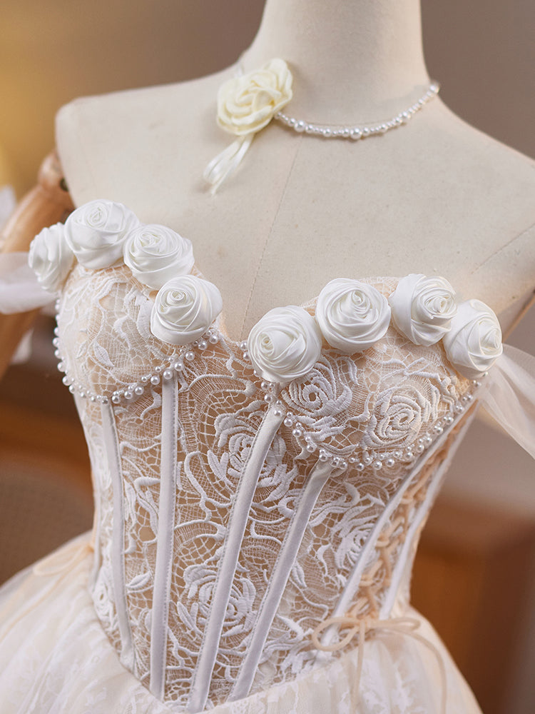 Robe de bal en Ivoire Robe Cache Cœur en Tulle sans Manches avec Fleurs