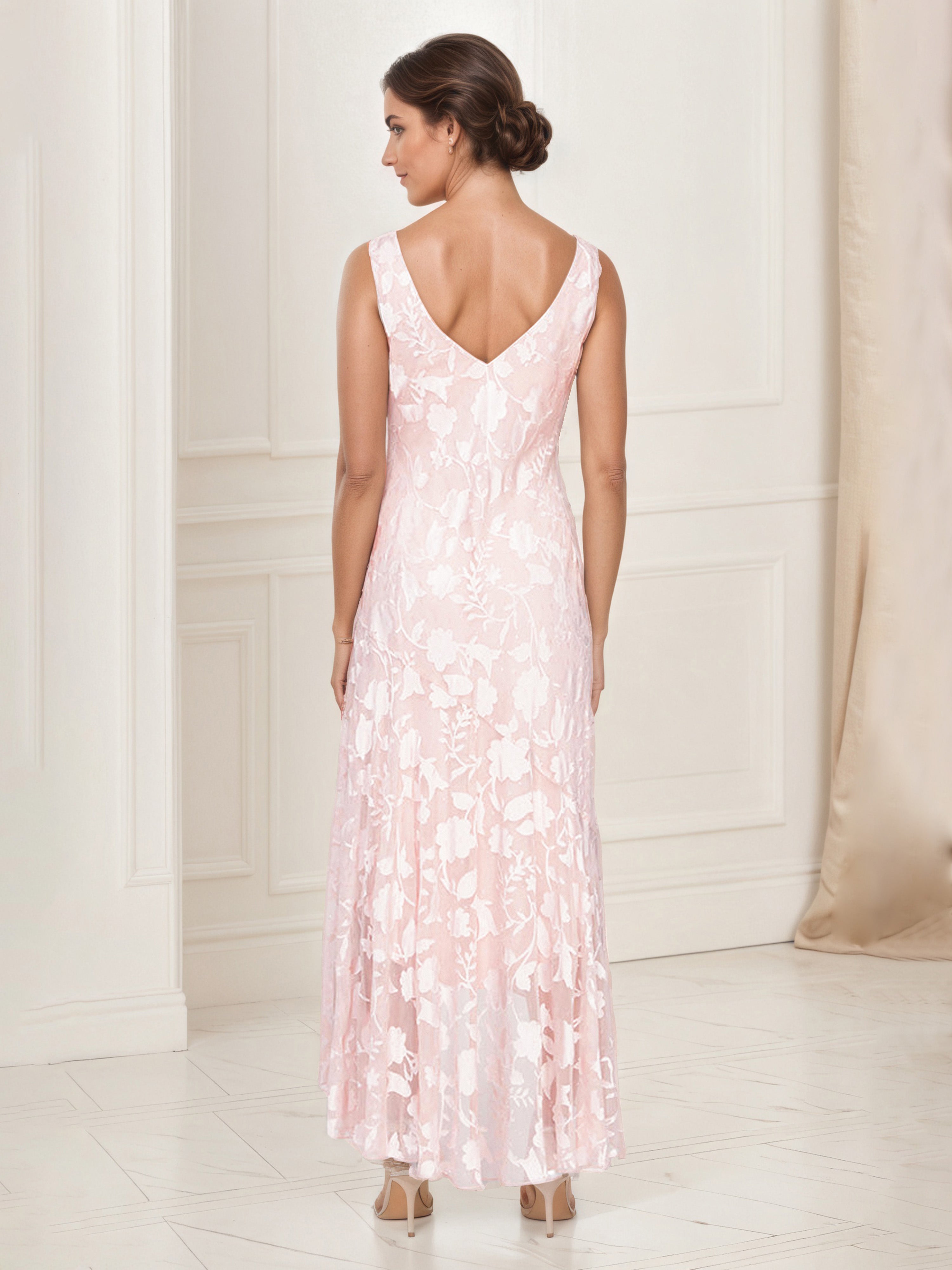 Tenue Mère De la Mariée Très Chic ROSE_PERLE Robe Ensemble Asymétrique en Forme de Tulipe Avec Manches 3/4 Veste
