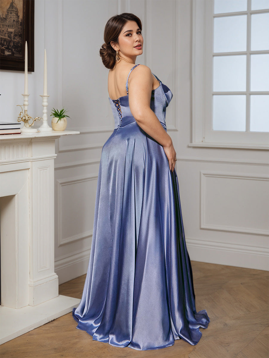 Cicinia Robe de Soirée ORAGEUX Longue en Satin Doux A-Line Fente Traîne Balayée