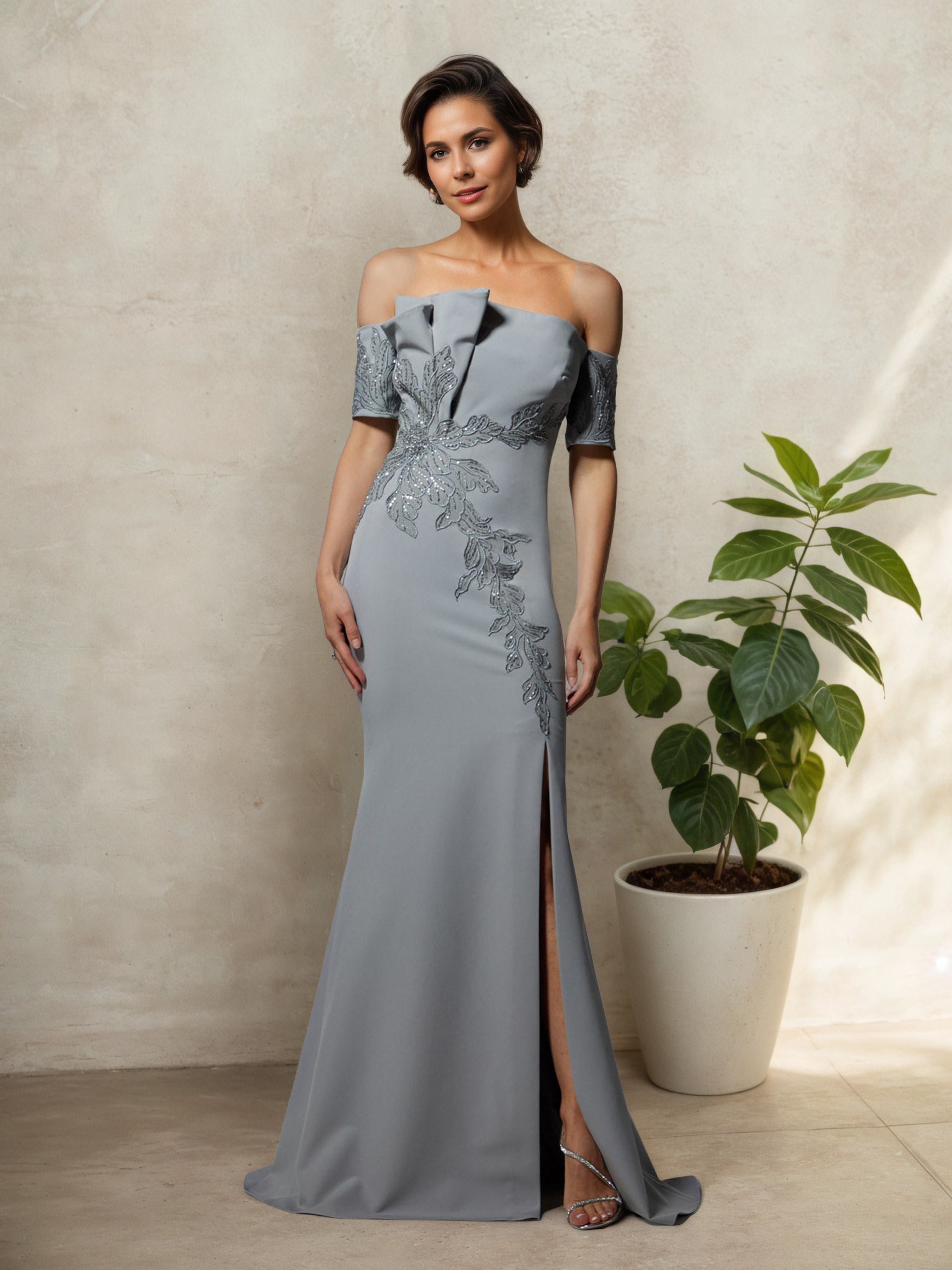 Robe Mère de la Mariée Bleu Poudré Trompette/Sirène Sans Bretelles à Illusion avec Épaules Dénudées