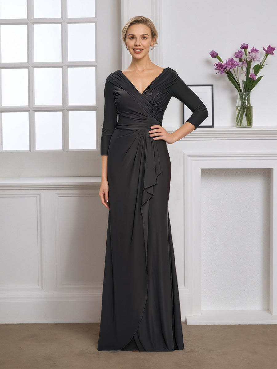 Cicinia Noir Robe pour Mère de la Mariée Longue Fourreau Décolleté en V avec Traîne Balayée