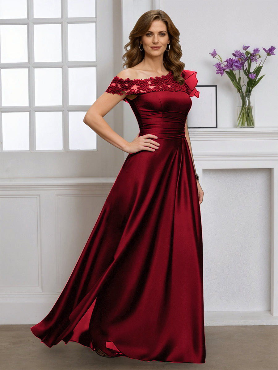 Cicinia Robe pour Mère de la Mariée BORDEAUX Longue A-Line Une Épaule Longueur Sol
