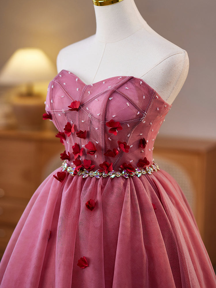 Robe de bal en Rouge Cache Cœur sans Manches avec Fleurs