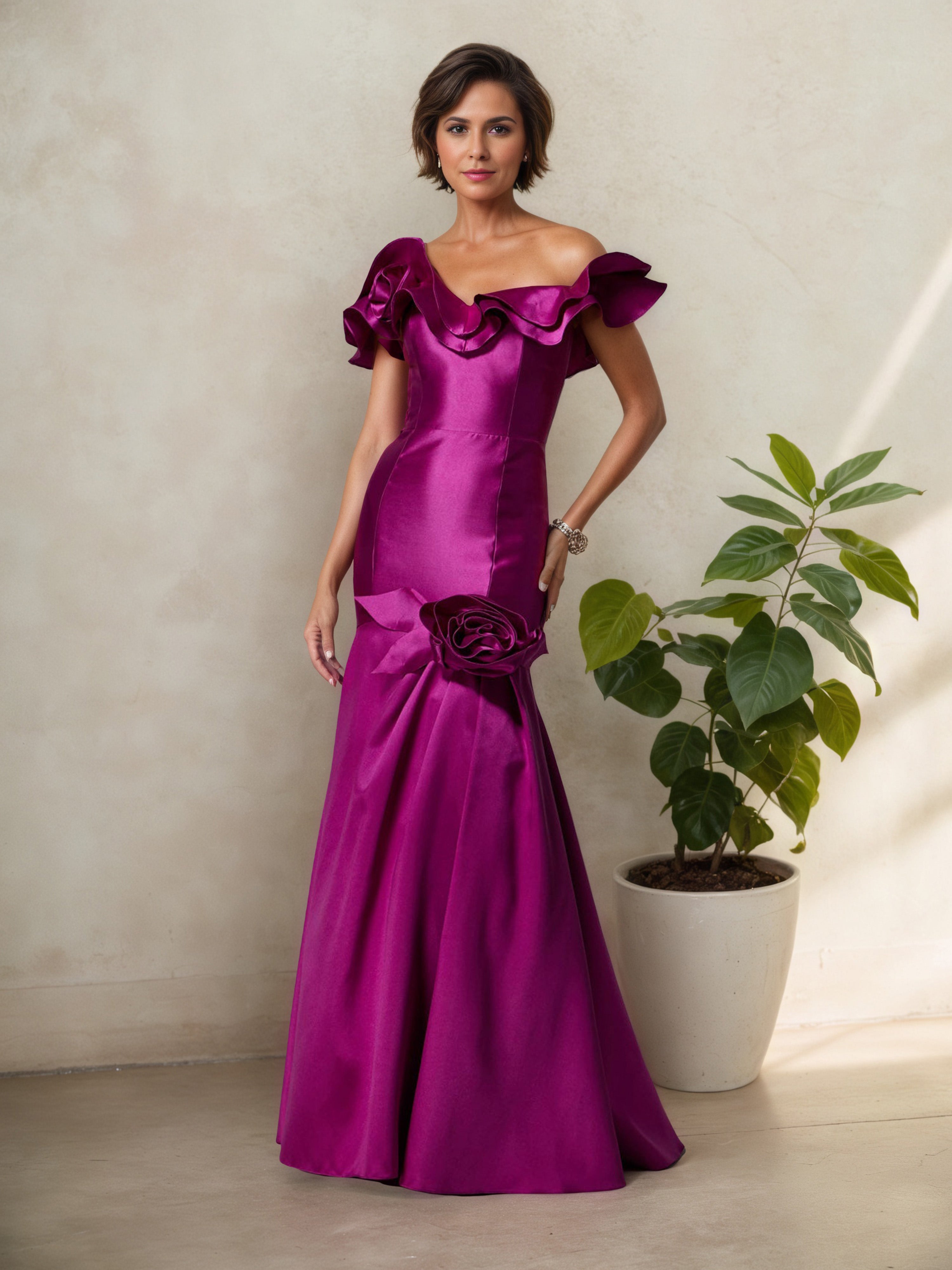 Robe Mère de la Mariée ORCHIDEE Sans Bretelles Volants Sophistiqués avec Traîne Balayage