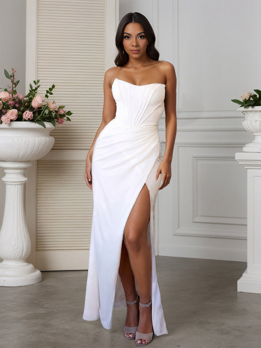 Cicinia Ivoire Robe de Mariée Sirène Longue Épaules Dénudées Longueur Sol à Manches Amovibles