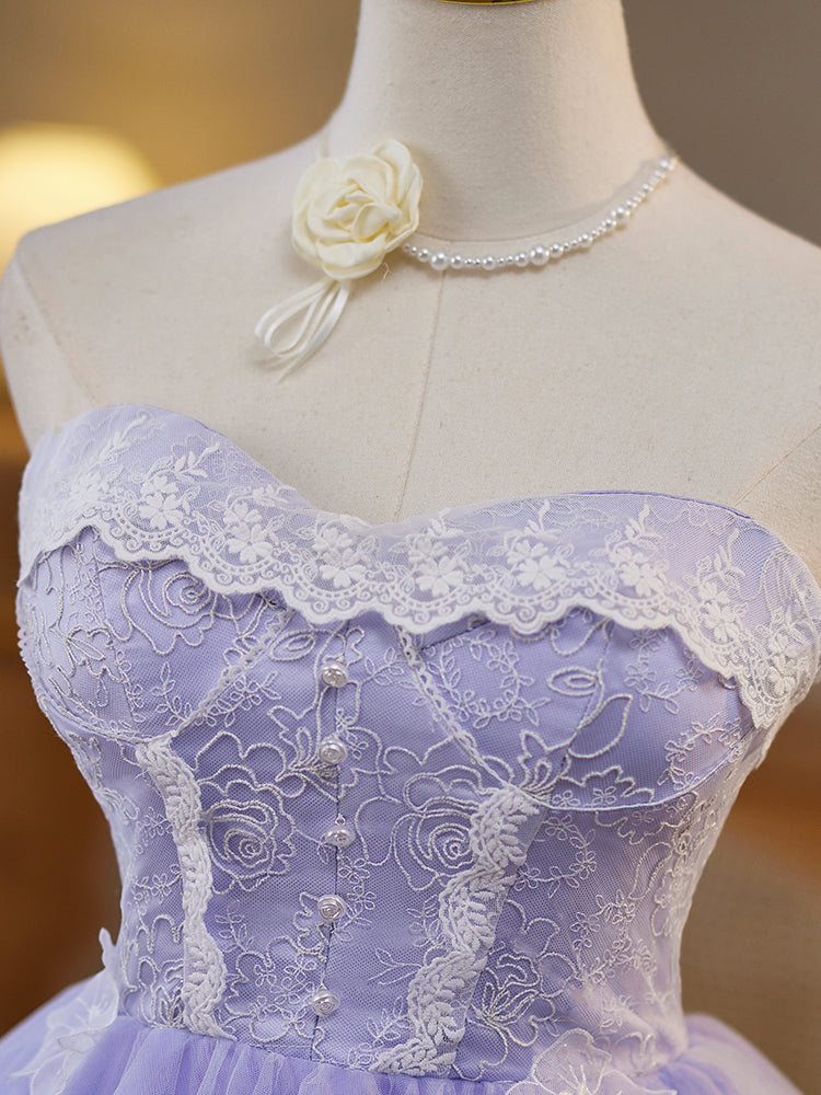 Robe de bal en Lilas Robe Style Princesse Cache Cœur sans Manches
