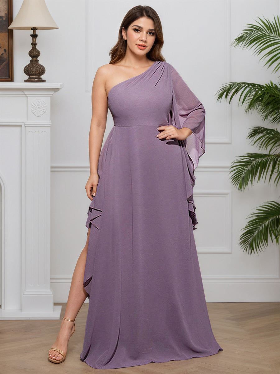 Cicinia Glycine Robe pour Mère de la Mariée Longue en Chiffon Une Épaule A-Line Robe de Soirée Élégante