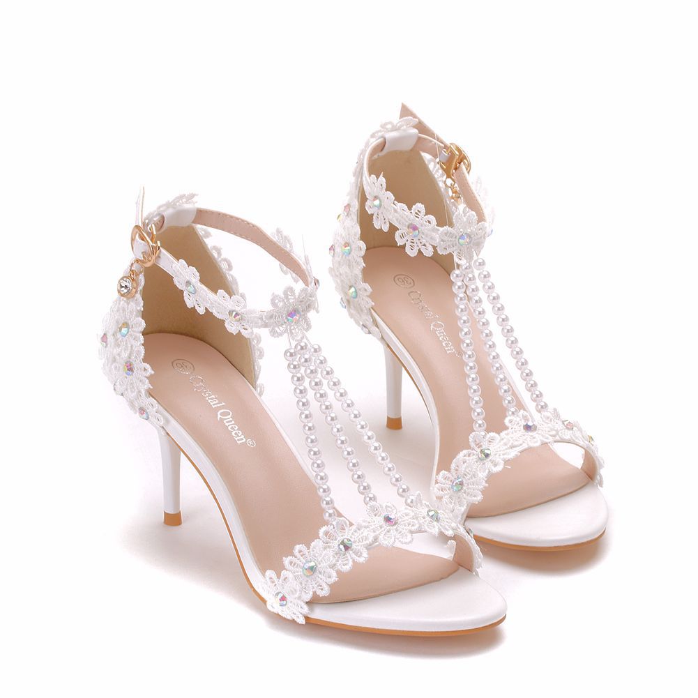 Sandales Femmes chaussures de mariage en dentelle perlée et fleurs