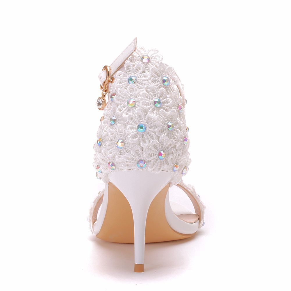 Sandales Femmes chaussures de mariage en dentelle perlée et fleurs