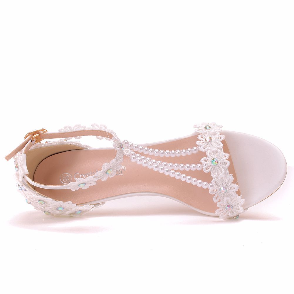 Sandales Femmes chaussures de mariage en dentelle perlée et fleurs