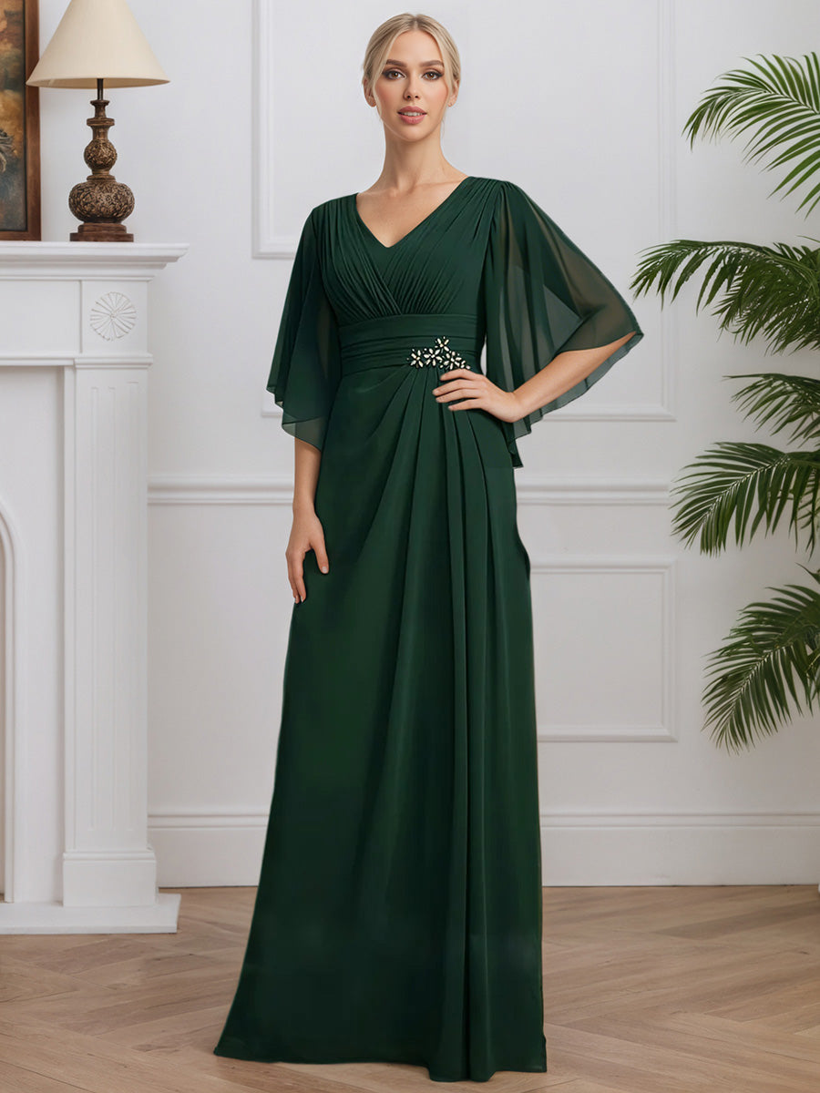 Cicinia Vert Foncé Robe pour Mère de la Mariée Longue en Mousseline Perlé A-Line Longueur