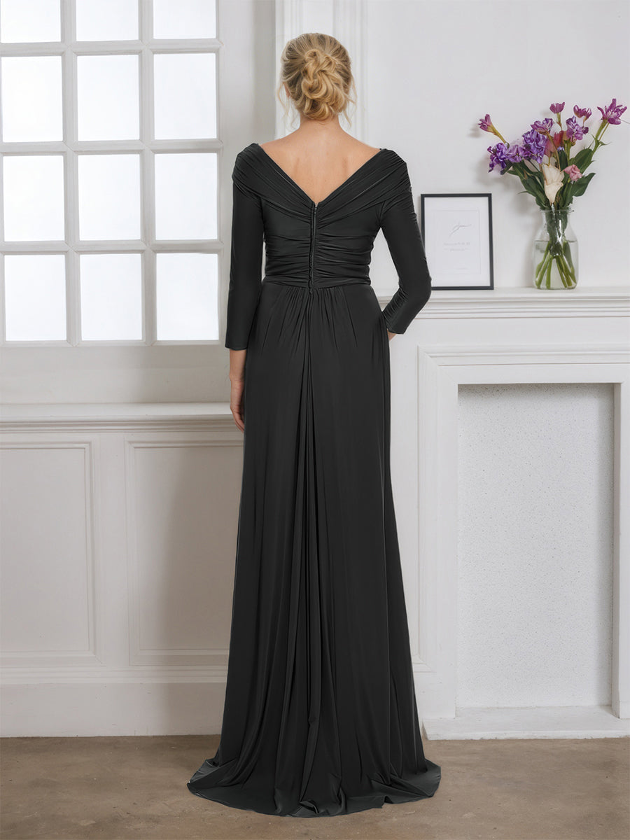 Cicinia Noir Robe pour Mère de la Mariée Longue Fourreau Décolleté en V avec Traîne Balayée