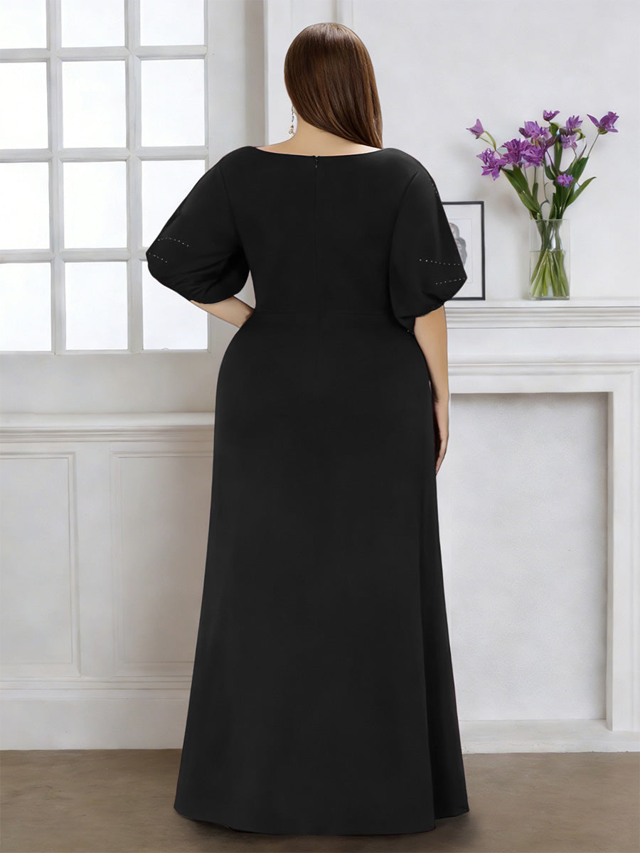 Cicinia Robe pour Mère de la Mariée Noir Longue en Tissu Extensible Fourreau Perlé Longueur Sol Gande Taille