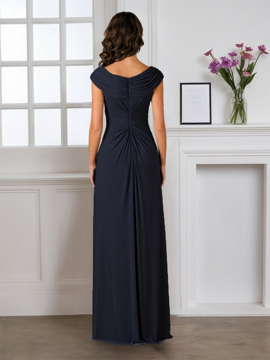 Cicinia Bleu Marine Foncé Robe pour Mère de la Mariée Longue Fourreau en Mousseline Fluide Longueur Sol