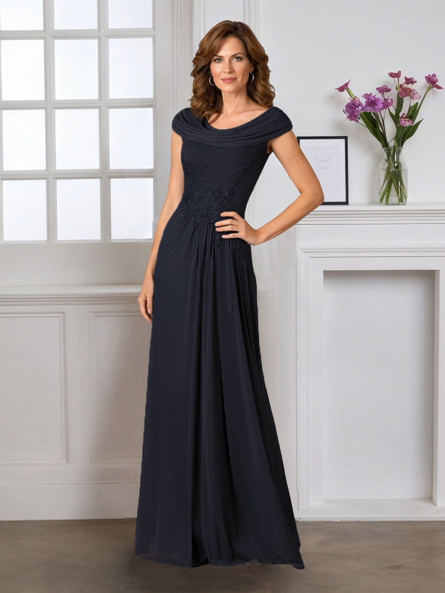 Cicinia Bleu Marine Foncé Robe pour Mère de la Mariée Longue Fourreau en Mousseline Fluide Longueur Sol