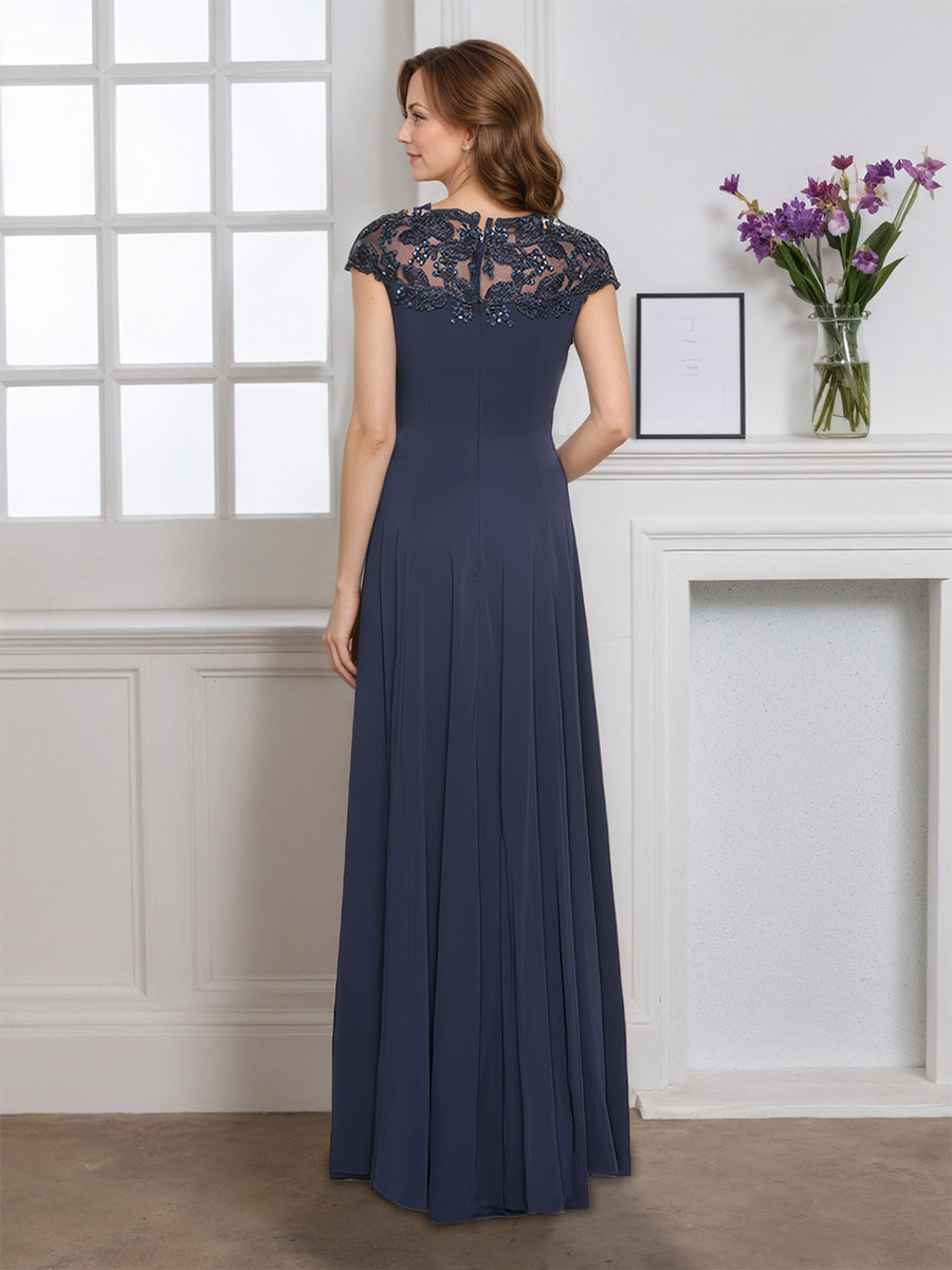 Cicinia Robe pour Mère de la Mariée ORAGEUX Longue en Mousseline Appliqués Dentelle Manches Capelines