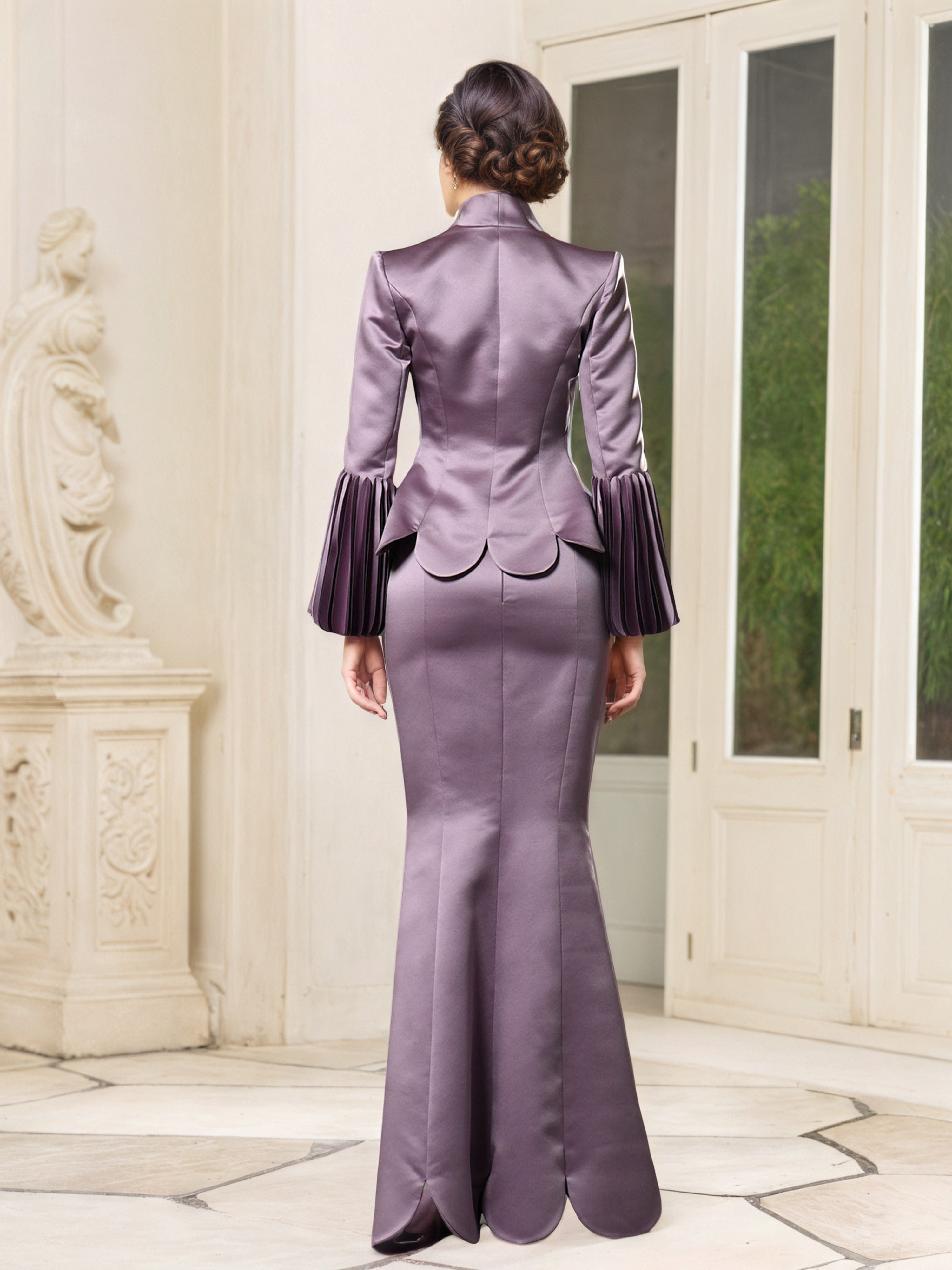 Robe Mère de la Mariée Glycine à Col Bénitier avec Veste Silhouette Trompette/Sirène Sans Manches