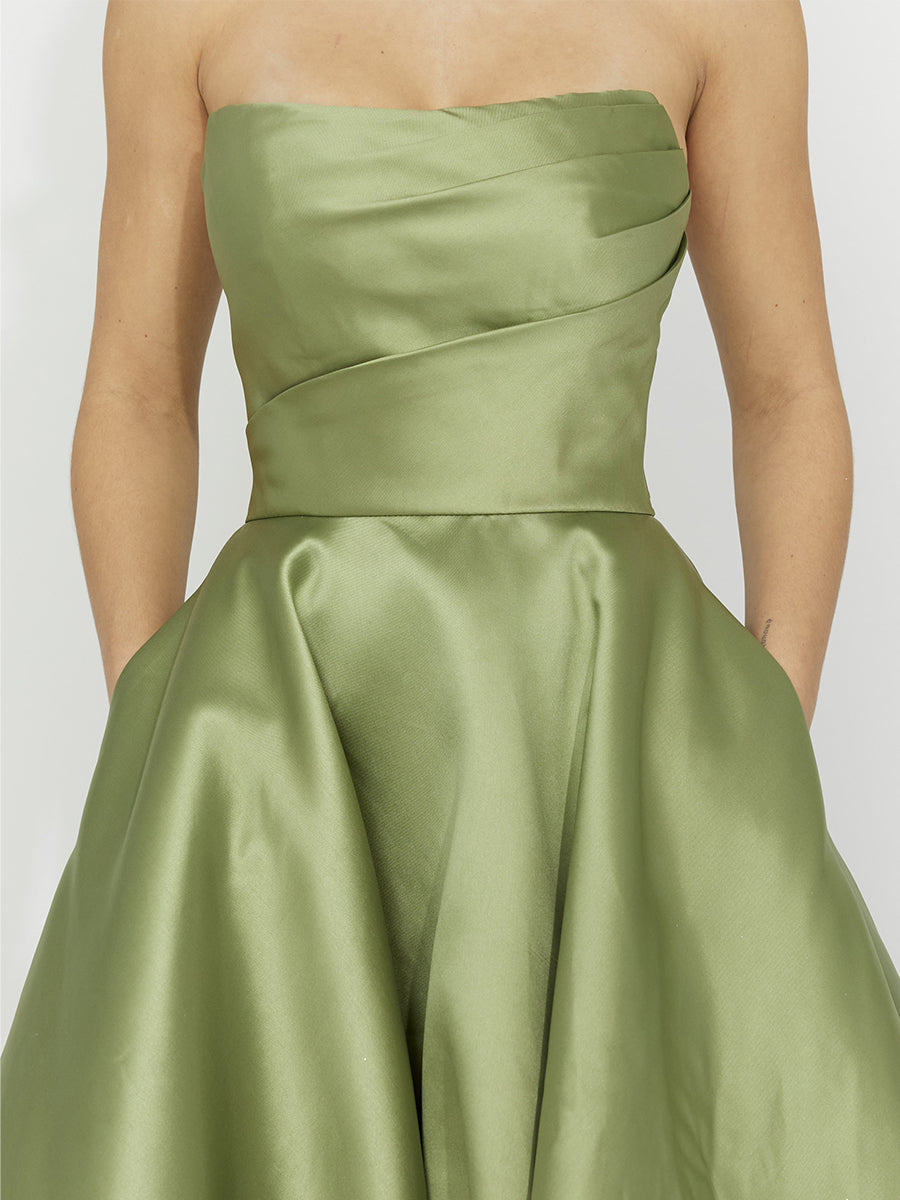 Cicinia SAUGE POUDREE Robe de Soirée Longue en Satin A-Line Longueur Sol sans Bretelles Chic