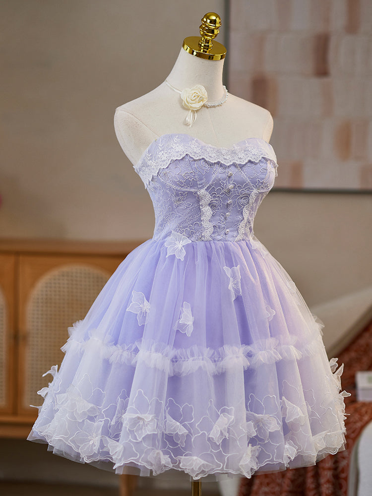 Robe de bal en Lilas Robe Style Princesse Cache Cœur sans Manches