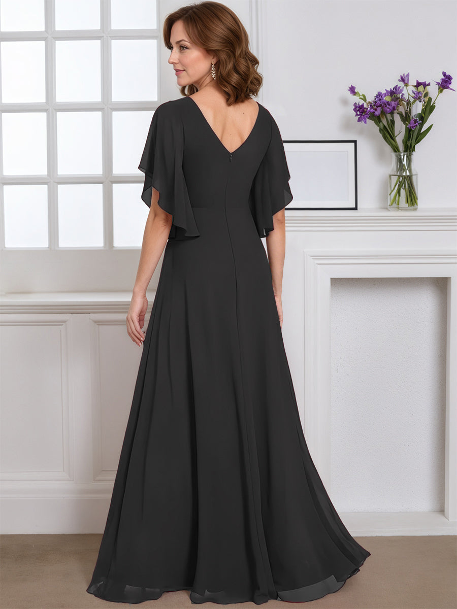 Cicinia Robe pour Mère de la Mariée Noir Longue A-Line en Mousseline Manches Papillons Longueur Sol