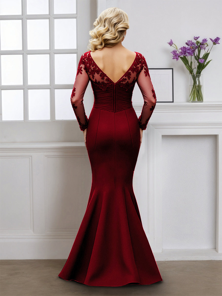 Cicinia Robe pour Mère de la Mariée BORDEAUX Longue en Tissu Extensible Sirène Décolleté en V