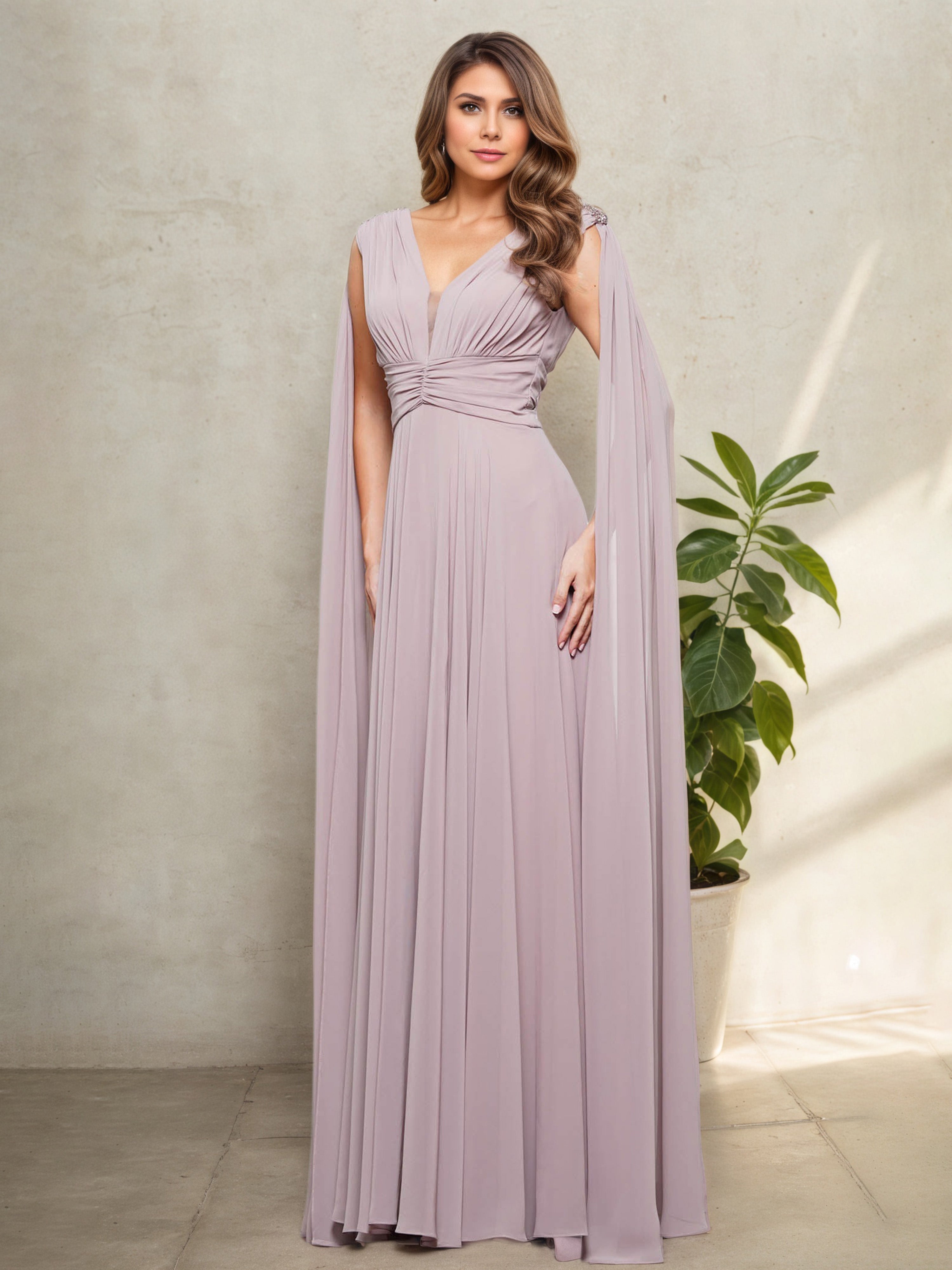 Robe Mère de la Mariée CREPUSCULE Silhouette A-Line à Décolleté en V Sans Manches avec Plissés Sophistiqués