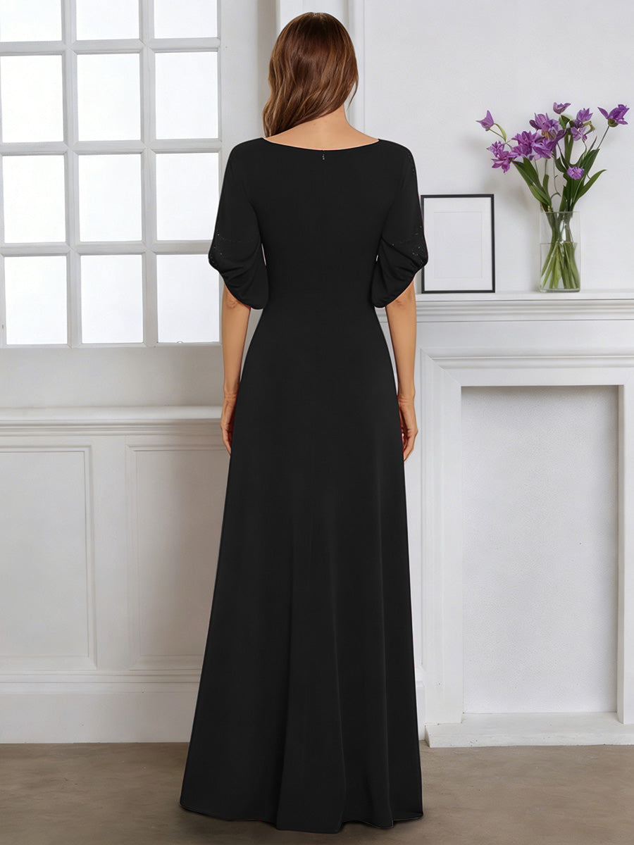 Cicinia Robe pour Mère de la Mariée Noir Longue en Tissu Extensible Fourreau Perlé Longueur Sol