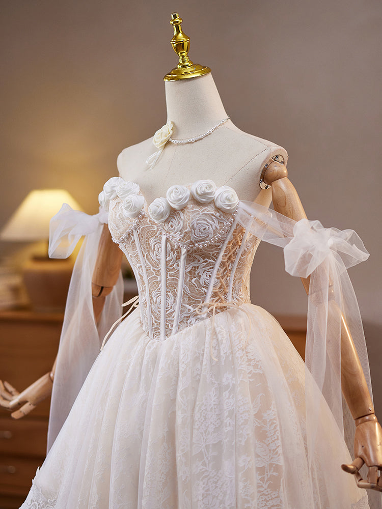 Robe de bal en Ivoire Robe Cache Cœur en Tulle sans Manches avec Fleurs