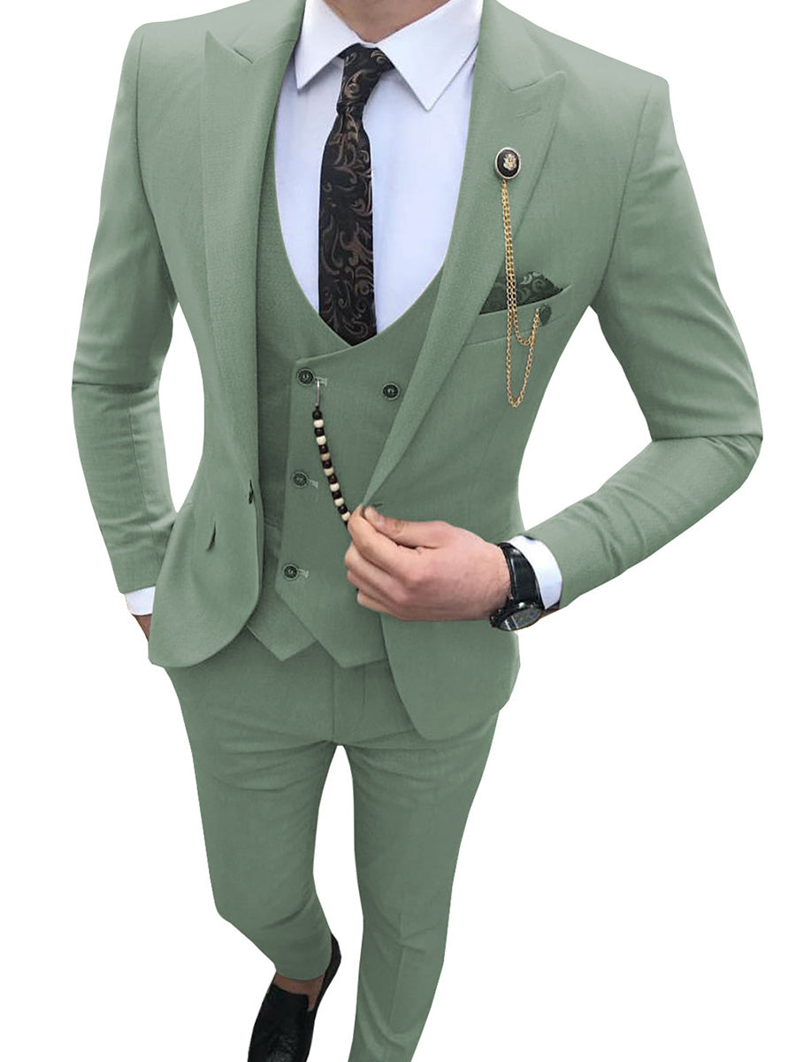 Costume Homme 3 Pièces VERT_OLIVE Coupe Slim et Style Coréen Moderne pour une Silhouette Affinée en Affaires