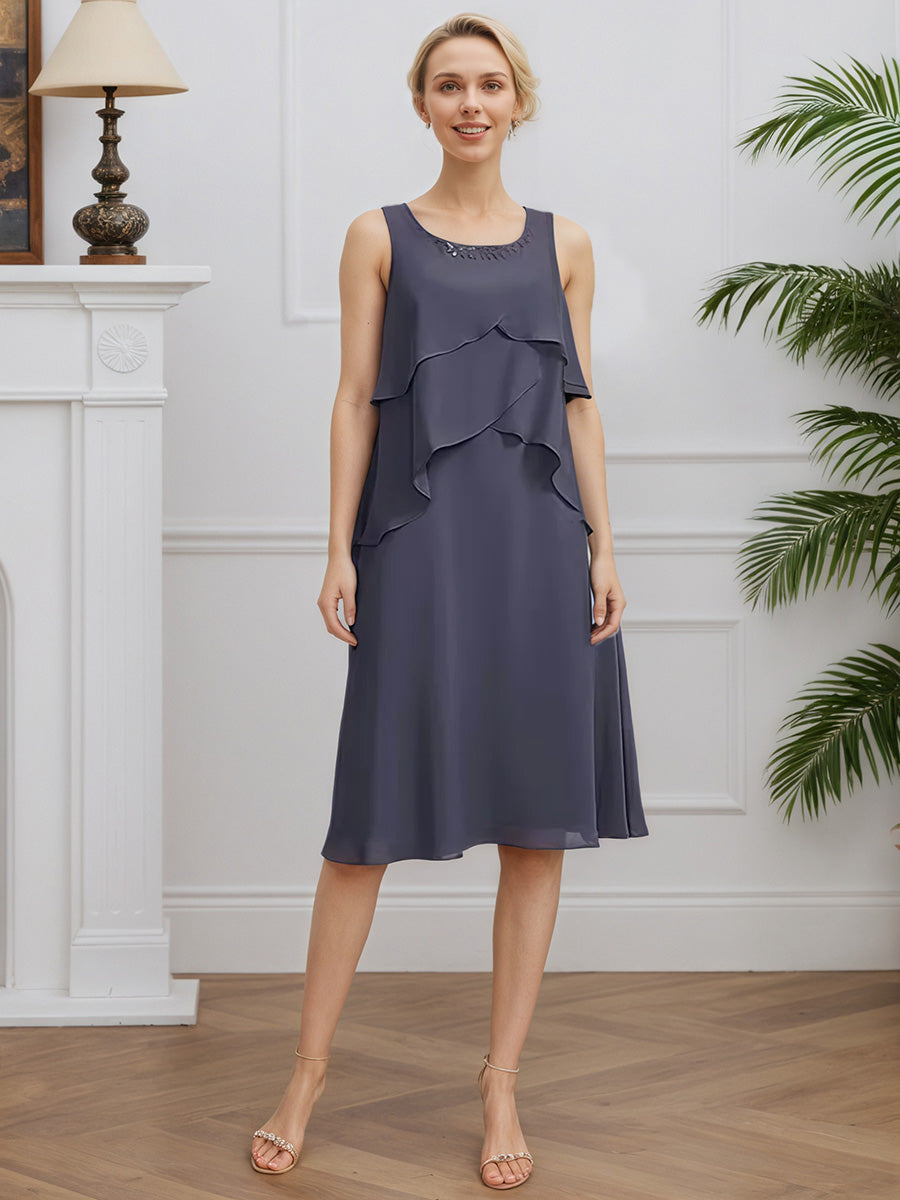 Cicinia Tempête Robe avec Veste pour Mère du Marié Courte en Mousseline A-Line Longueur Genoux Décolleté en rond