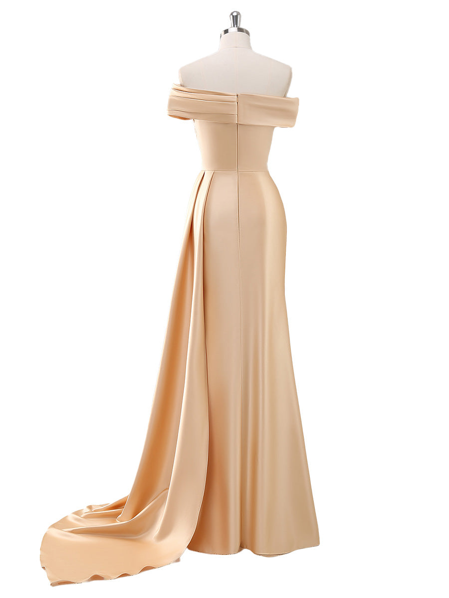 Cicinia Champagne Robe de Mère de la Mariée et de Soirée Longue Élégante en Satin extensible Fourreau
