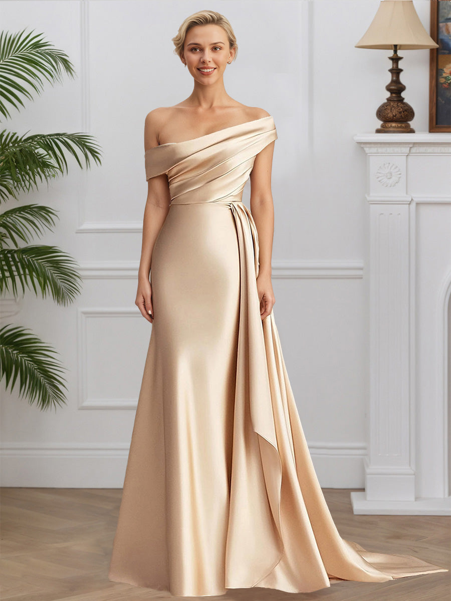 Cicinia Champagne Robe de Mère de la Mariée et de Soirée Longue Élégante en Satin extensible Fourreau