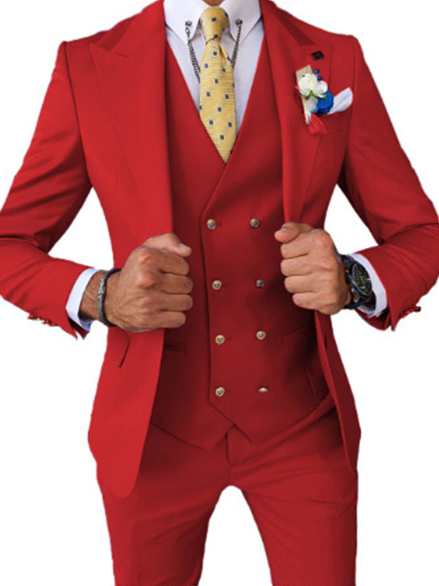 Costume Homme 3 Pièces à Revers Pointu en Rouge Élégance Cérémonielle pour Marié et Garçons d'Honneur