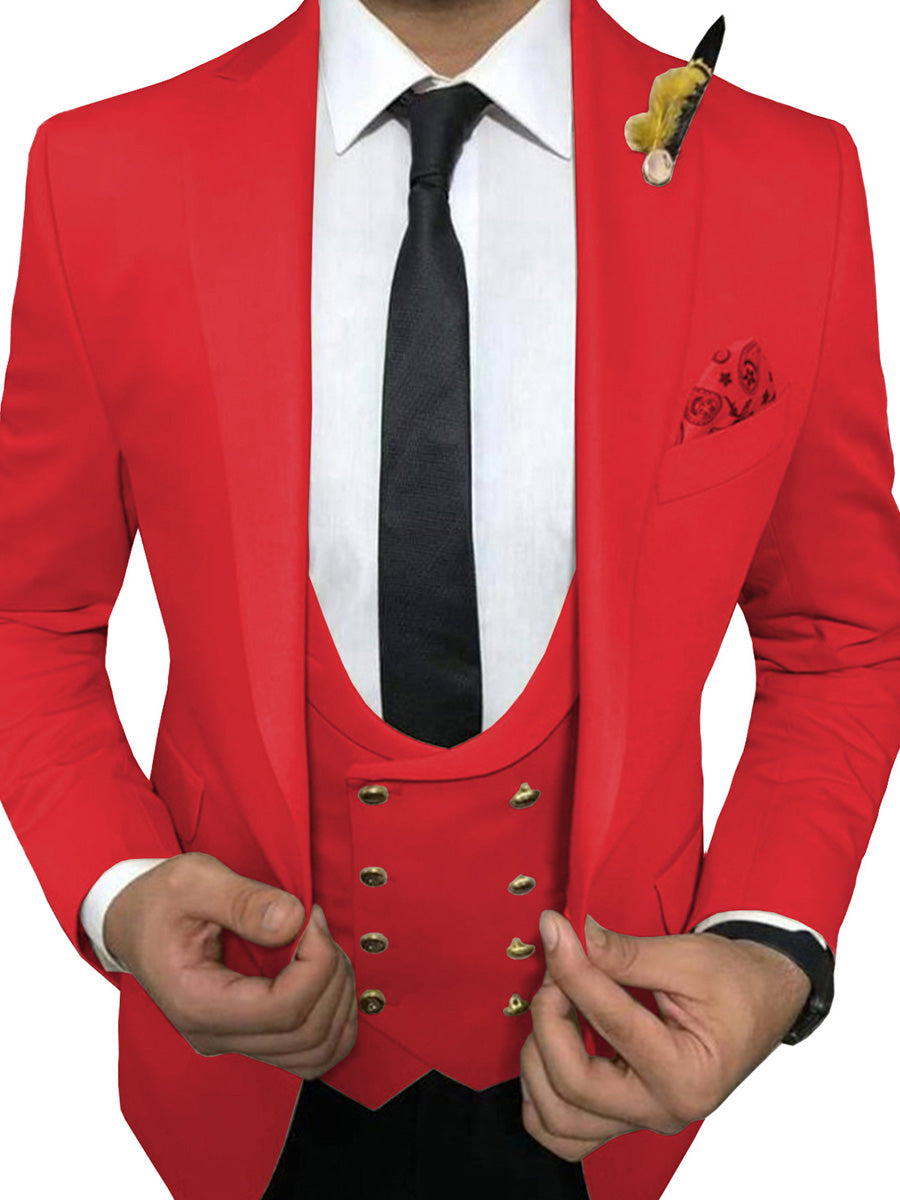 Costume Homme 3 Pièces en Rouge pour Marié Tenue de Cérémonie Élégante