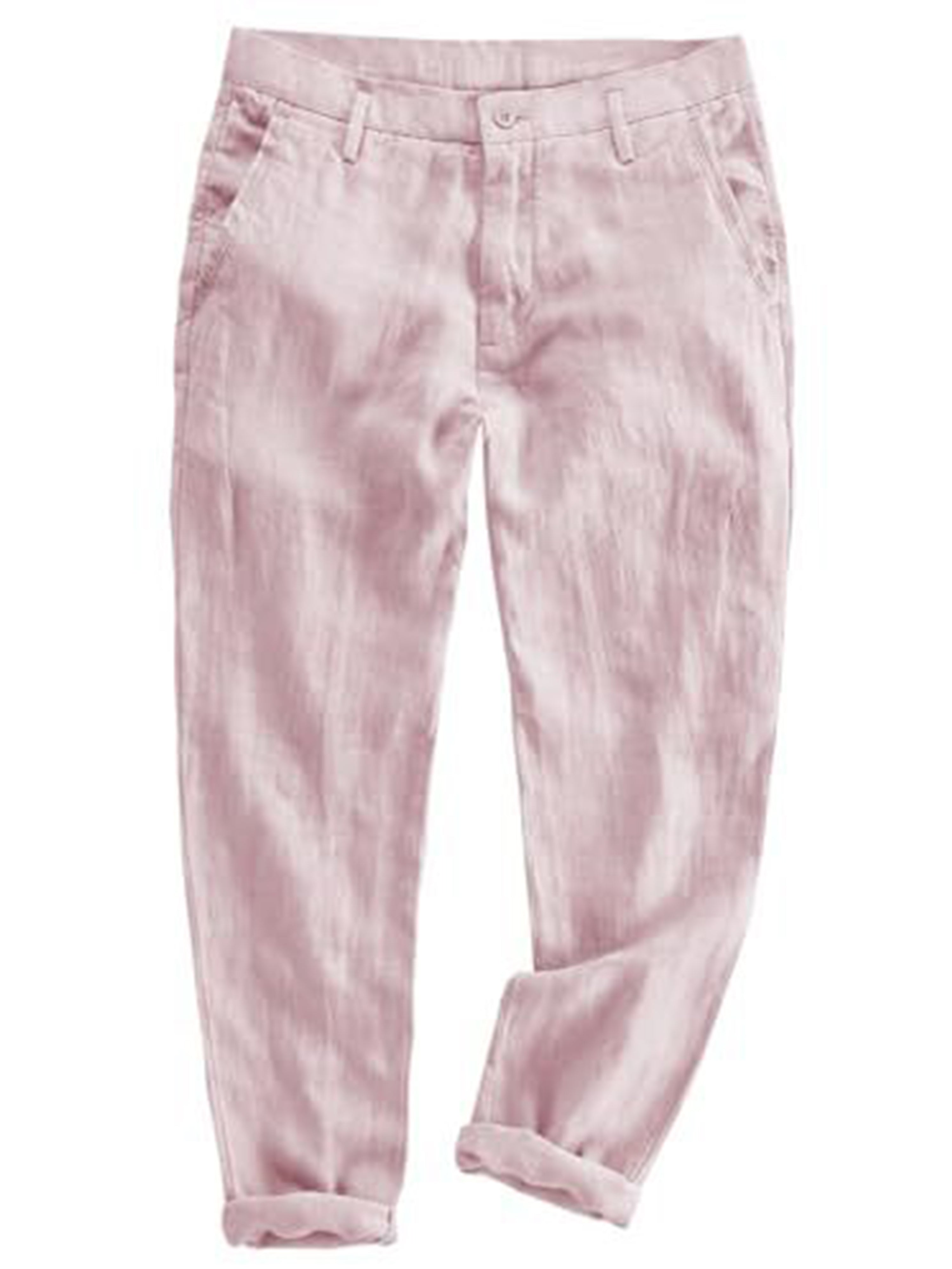 Pantalon de costume en lin et coton pour homme  décontracté pour l'été en ROSE