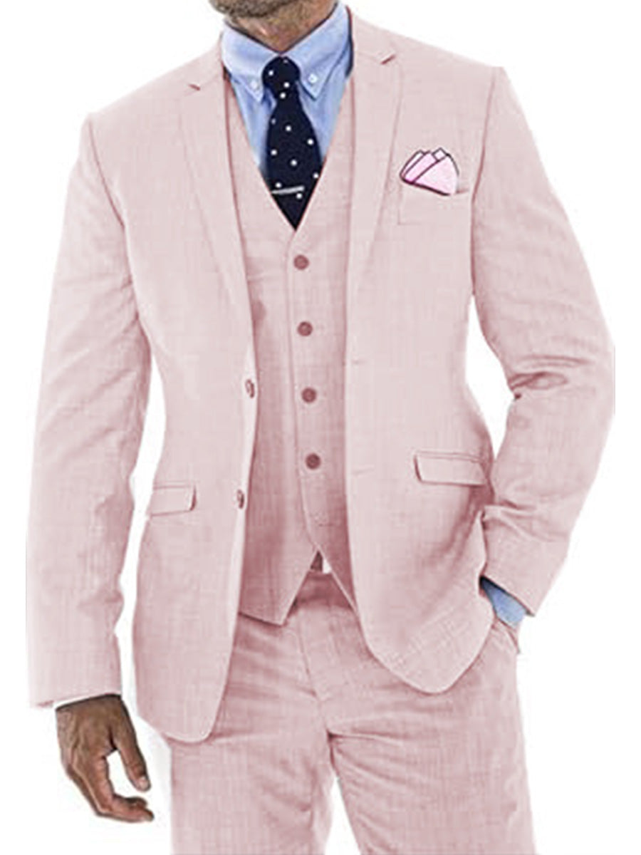 Costume Homme 3 Pièces ROSE en Lin avec Queue-de-Pie Style Rétro et Coupe Slim pour Mariage et Bal d'Été