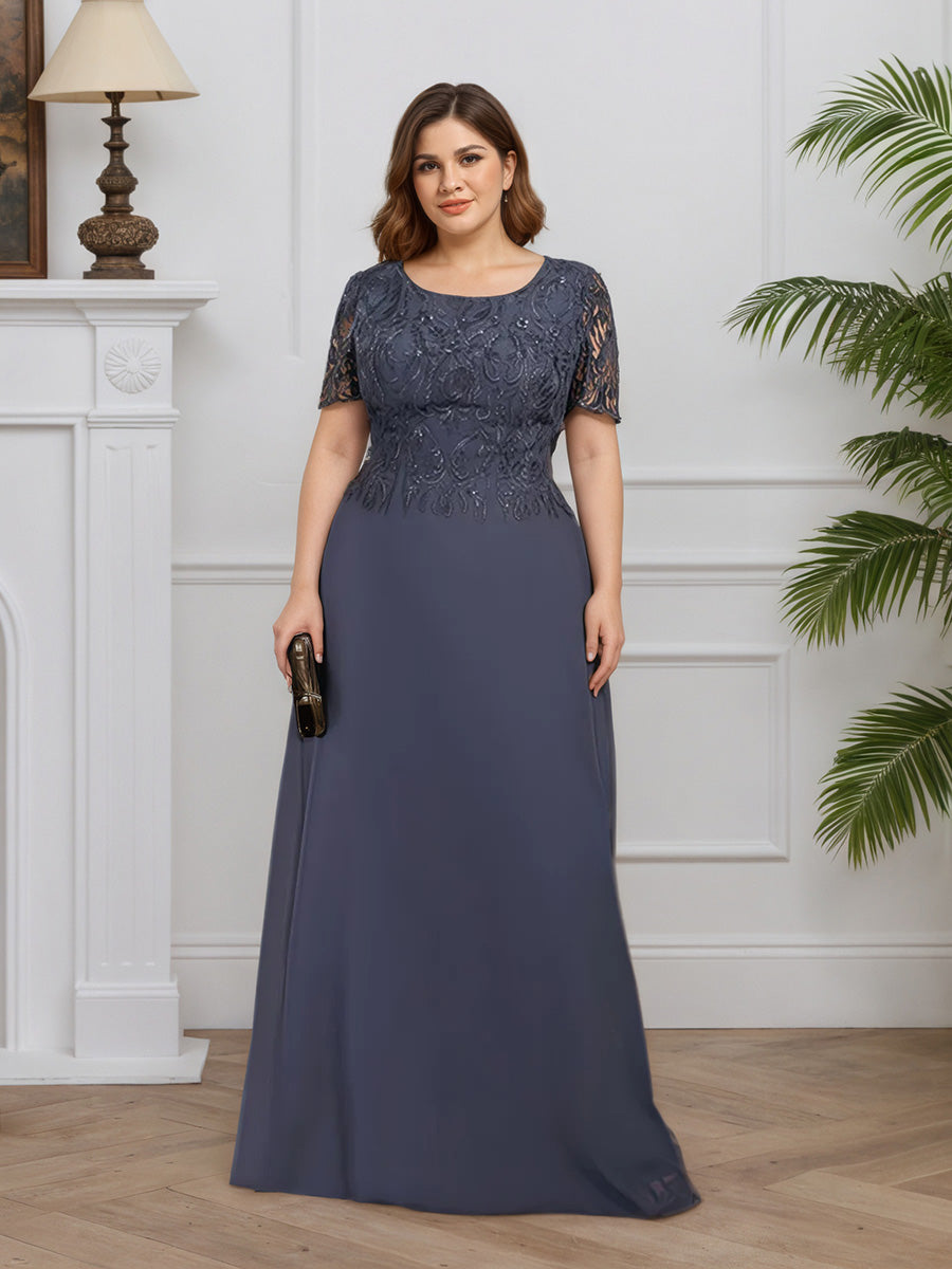 Cicinia Tempête Robe pour Mère de la Mariée Longue en Mousseline et Dentelle A-Line Fermeture Dos Longueur Sol Grande Taille