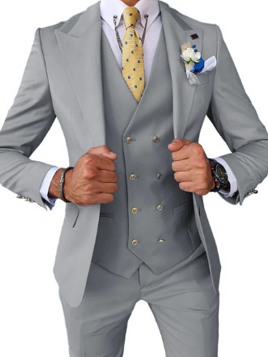 Costume Homme 3 Pièces à Revers Pointu en Argent Élégance Cérémonielle pour Marié et Garçons d'Honneur