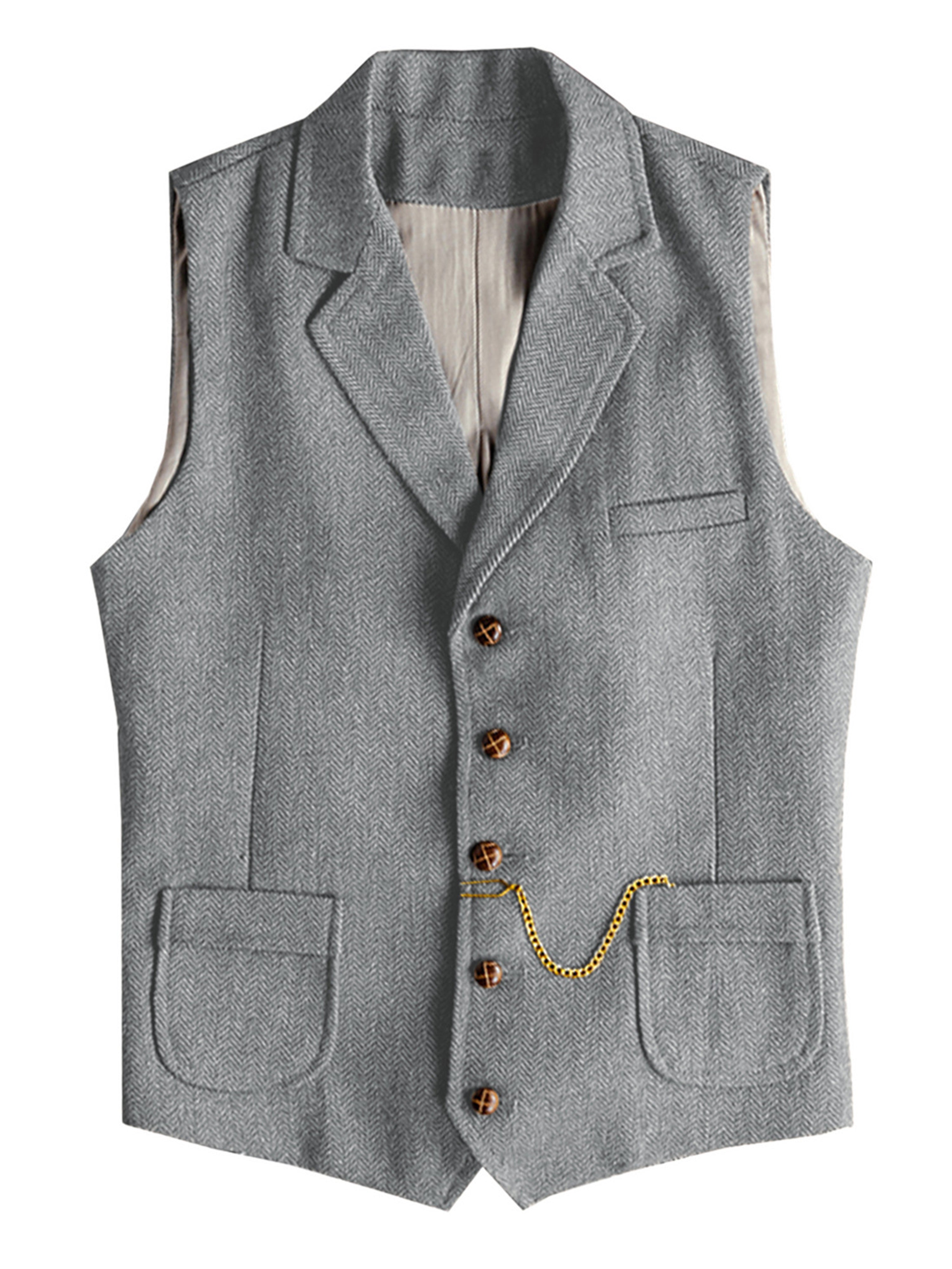 Gilet Décontracté à motif en chevrons à simple Boutonnage pour Homme