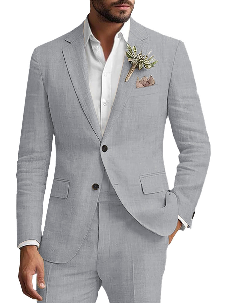 Costume Homme 2 Pièces ARGENT en Lin Pour le Marié et les Affaires Décontractées Élégance Respirante