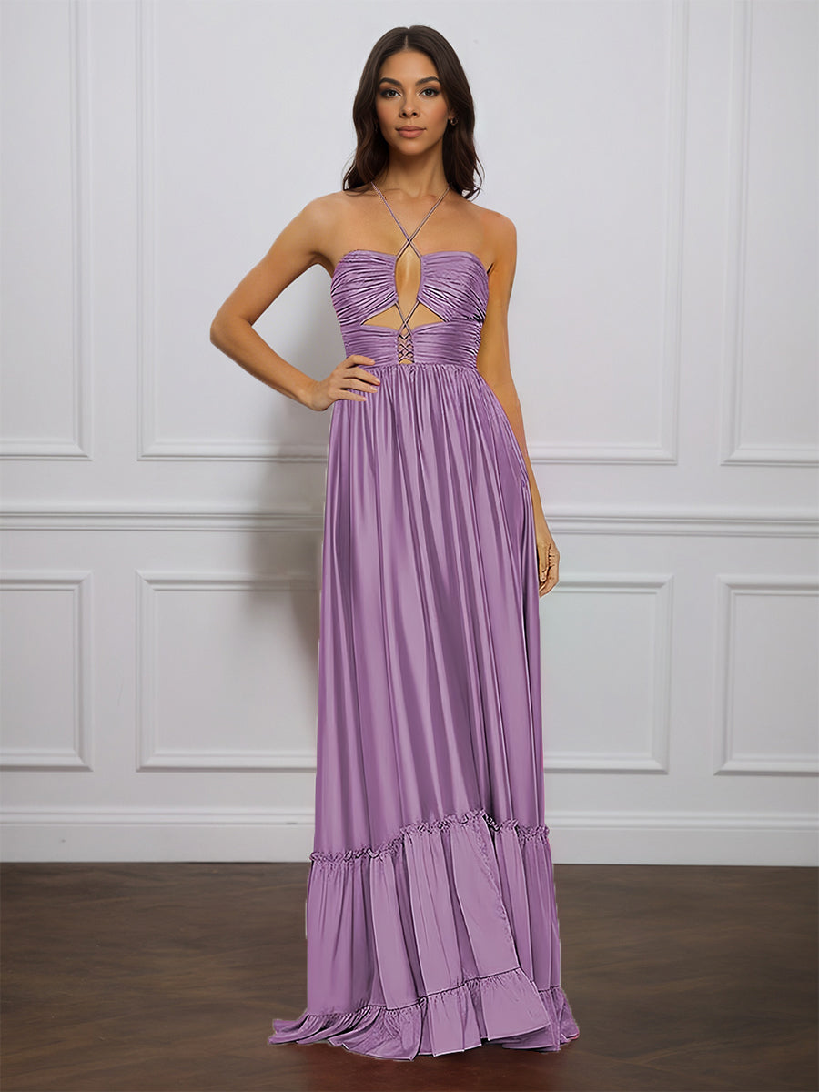 Cicinia Tahiti  Robe de Soirée Longue en Satin Doux A-Line Bretelles Spaghetti Traîne Balayée