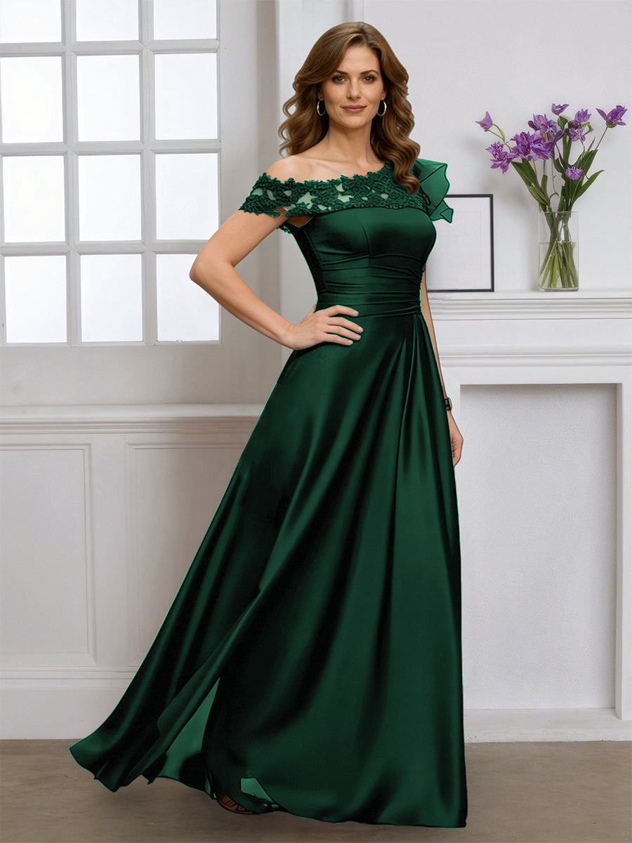 Cicinia Robe pour Mère de la Mariée VERT FONCE Longue A-Line Une Épaule Longueur Sol