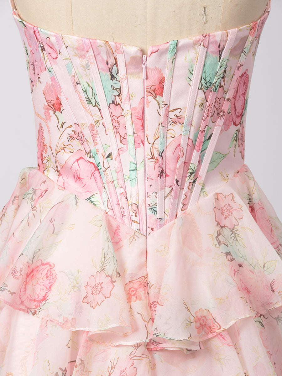 Cicinia ROSE PALE Robe de Soirée Longue en Tissu Imprimé A-Line sans Manches Fente à Volants